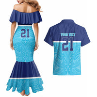 Queensland Samoa Custom Couples Matching Mermaid Dress and Hawaiian Shirt Blue Pacific Polynesian Tribal Pattern LT9 - Polynesian Pride