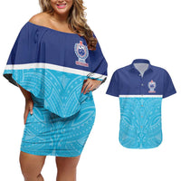 Queensland Samoa Custom Couples Matching Off Shoulder Short Dress and Hawaiian Shirt Blue Pacific Polynesian Tribal Pattern LT9 Blue - Polynesian Pride