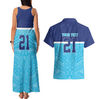 Queensland Samoa Custom Couples Matching Tank Maxi Dress and Hawaiian Shirt Blue Pacific Polynesian Tribal Pattern LT9 - Polynesian Pride