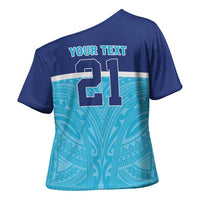 Queensland Samoa Custom Cross Shoulder Shirt Blue Pacific Polynesian Tribal Pattern LT9 - Polynesian Pride