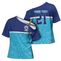 Queensland Samoa Custom Cross Shoulder Shirt Blue Pacific Polynesian Tribal Pattern LT9 - Polynesian Pride