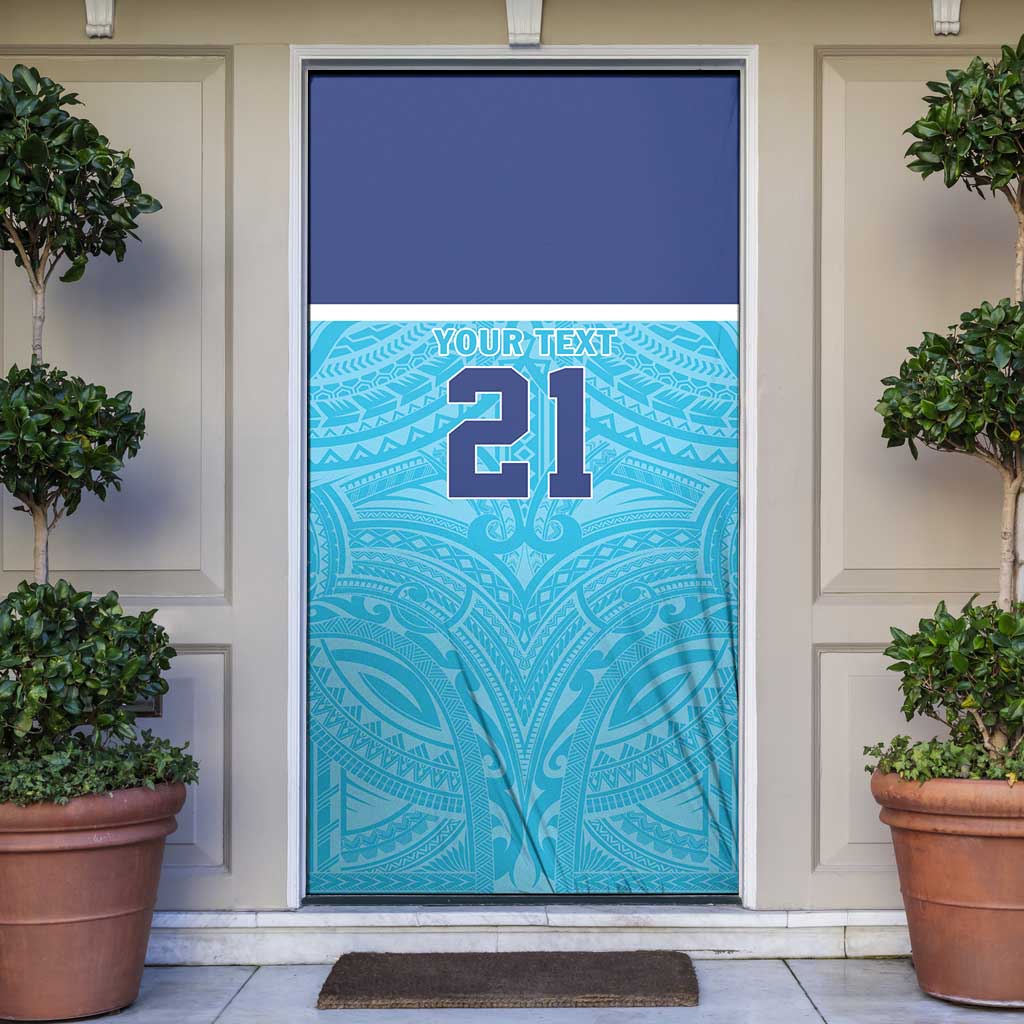 Queensland Samoa Custom Door Cover Blue Pacific Polynesian Tribal Pattern LT9 Blue - Polynesian Pride
