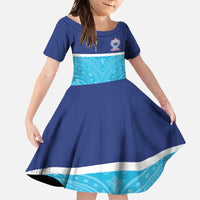 Queensland Samoa Custom Family Matching Off The Shoulder Long Sleeve Dress and Hawaiian Shirt Blue Pacific Polynesian Tribal Pattern