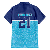 Queensland Samoa Custom Family Matching Off The Shoulder Long Sleeve Dress and Hawaiian Shirt Blue Pacific Polynesian Tribal Pattern