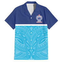 Queensland Samoa Custom Family Matching Off Shoulder Short Dress and Hawaiian Shirt Blue Pacific Polynesian Tribal Pattern