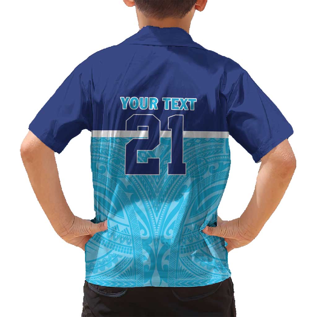 Queensland Samoa Custom Family Matching Puletasi and Hawaiian Shirt Blue Pacific Polynesian Tribal Pattern