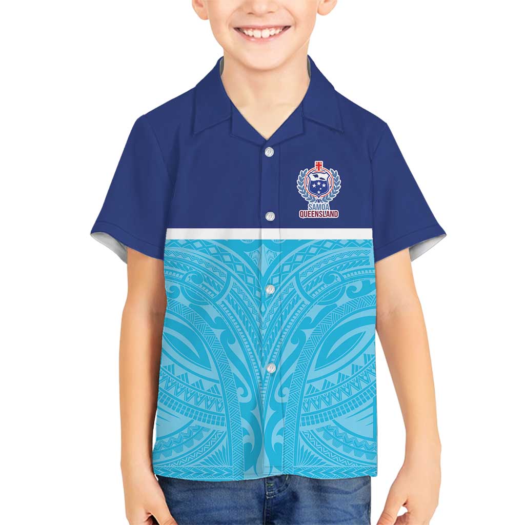Queensland Samoa Custom Family Matching Puletasi and Hawaiian Shirt Blue Pacific Polynesian Tribal Pattern