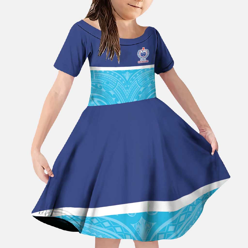 Queensland Samoa Custom Family Matching Tank Maxi Dress and Hawaiian Shirt Blue Pacific Polynesian Tribal Pattern