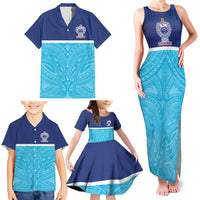 Queensland Samoa Custom Family Matching Tank Maxi Dress and Hawaiian Shirt Blue Pacific Polynesian Tribal Pattern