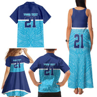 Queensland Samoa Custom Family Matching Tank Maxi Dress and Hawaiian Shirt Blue Pacific Polynesian Tribal Pattern