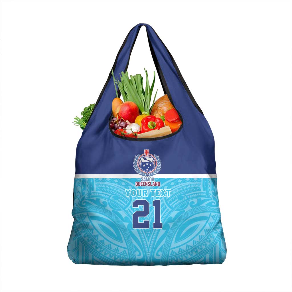 Queensland Samoa Custom Grocery Bag Blue Pacific Polynesian Tribal Pattern LT9 1-pack One Size Blue - Polynesian Pride