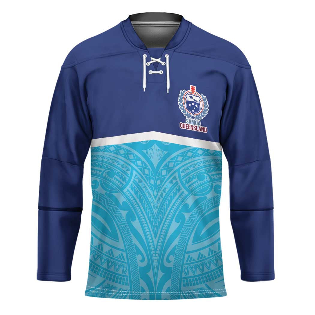 Queensland Samoa Custom Hockey Jersey Blue Pacific Polynesian Tribal Pattern LT9 Unisex Blue - Polynesian Pride