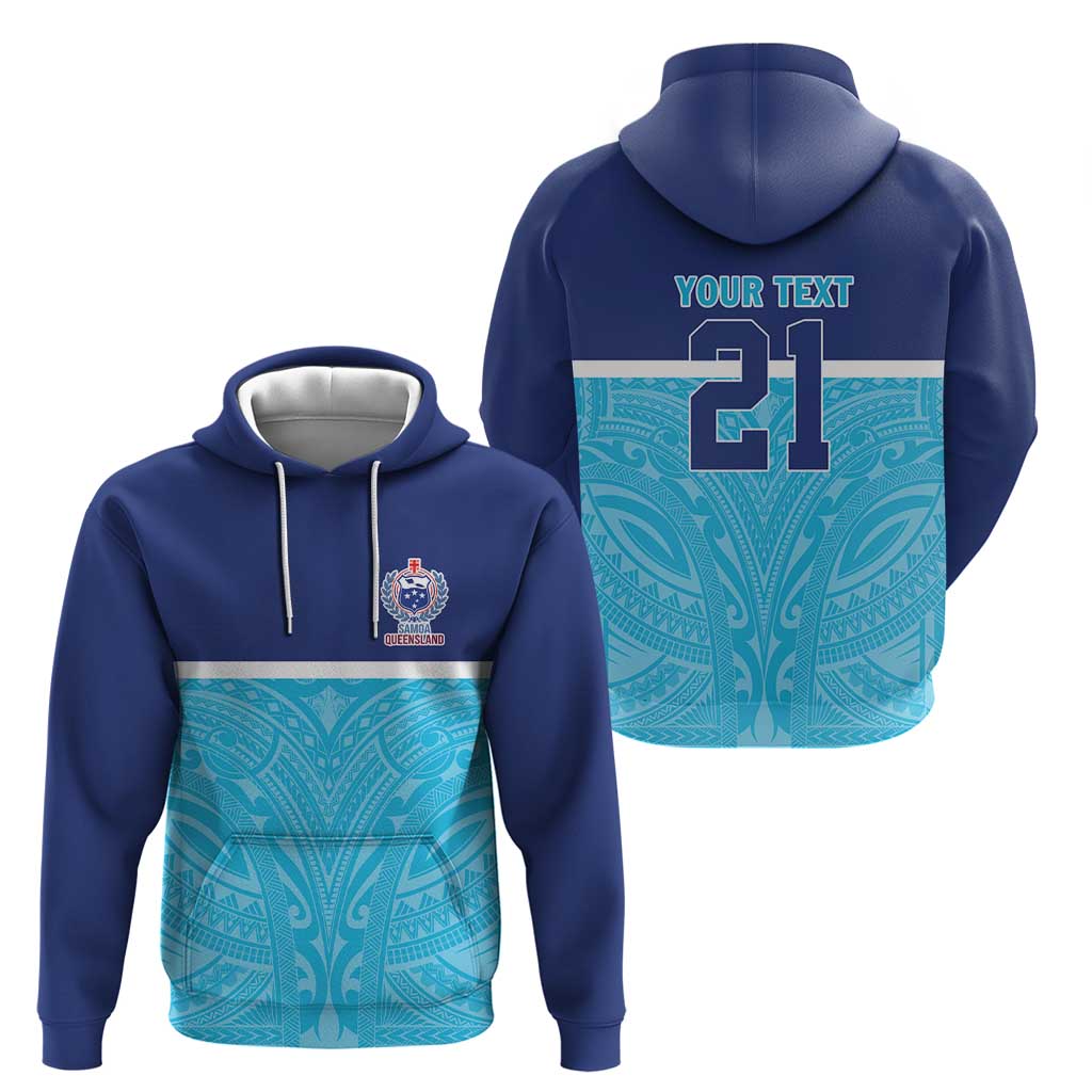 Queensland Samoa Custom Hoodie Blue Pacific Polynesian Tribal Pattern