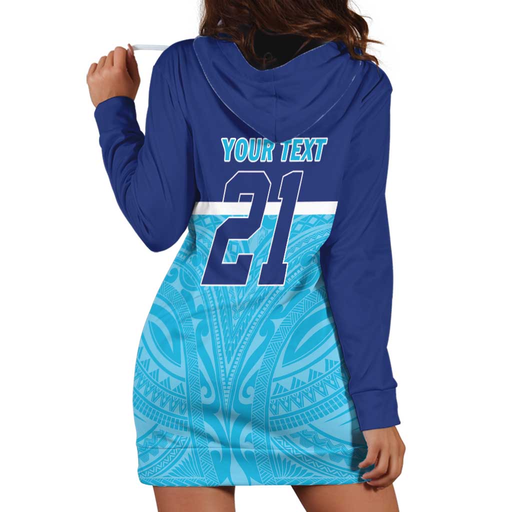 Queensland Samoa Custom Hoodie Dress Blue Pacific Polynesian Tribal Pattern LT9 - Polynesian Pride
