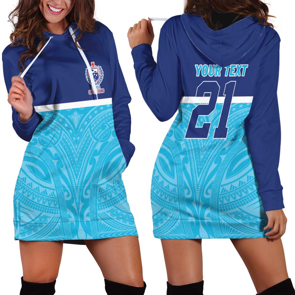 Queensland Samoa Custom Hoodie Dress Blue Pacific Polynesian Tribal Pattern LT9 - Polynesian Pride