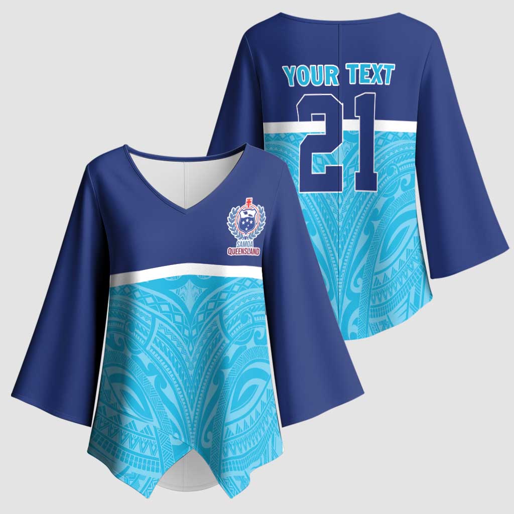Queensland Samoa Custom Kimono Sleeve Blouse Blue Pacific Polynesian Tribal Pattern LT9 - Polynesian Pride
