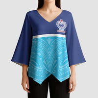 Queensland Samoa Custom Kimono Sleeve Blouse Blue Pacific Polynesian Tribal Pattern LT9 - Polynesian Pride