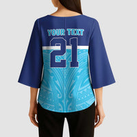 Queensland Samoa Custom Kimono Sleeve Blouse Blue Pacific Polynesian Tribal Pattern LT9 - Polynesian Pride