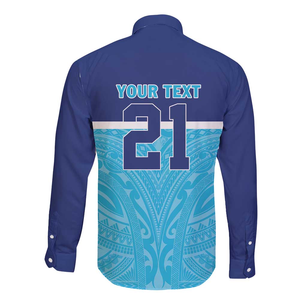Queensland Samoa Custom Long Sleeve Button Shirt Blue Pacific Polynesian Tribal Pattern LT9 - Polynesian Pride