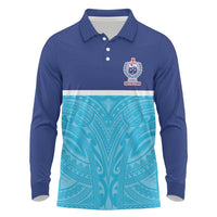 Queensland Samoa Custom Long Sleeve Polo Shirt Blue Pacific Polynesian Tribal Pattern
