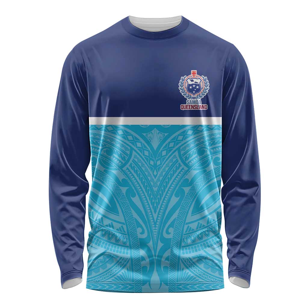 Queensland Samoa Custom Long Sleeve Shirt Blue Pacific Polynesian Tribal Pattern LT9 Unisex Blue - Polynesian Pride