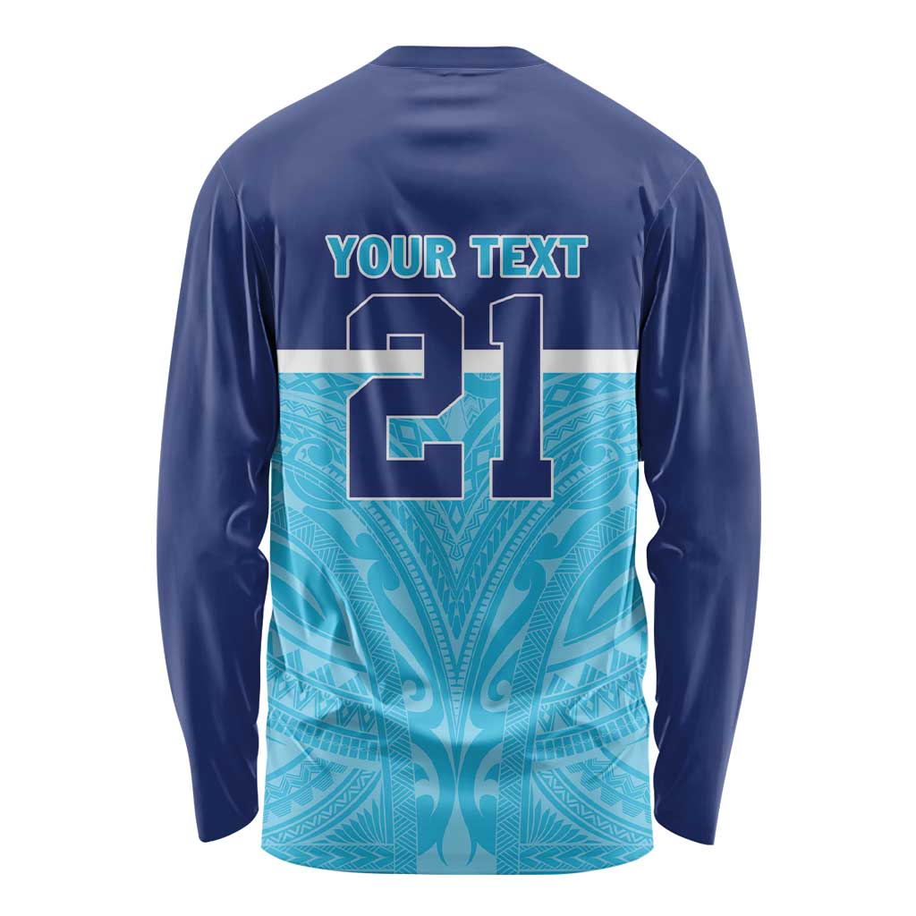 Queensland Samoa Custom Long Sleeve Shirt Blue Pacific Polynesian Tribal Pattern LT9 - Polynesian Pride