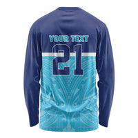 Queensland Samoa Custom Long Sleeve Shirt Blue Pacific Polynesian Tribal Pattern LT9 - Polynesian Pride