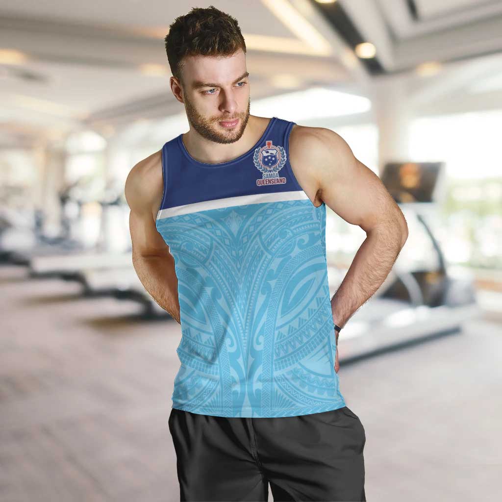 Queensland Samoa Custom Men Tank Top Blue Pacific Polynesian Tribal Pattern