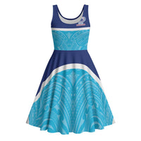 Queensland Samoa Custom Midi Dress Blue Pacific Polynesian Tribal Pattern - Polynesian Pride