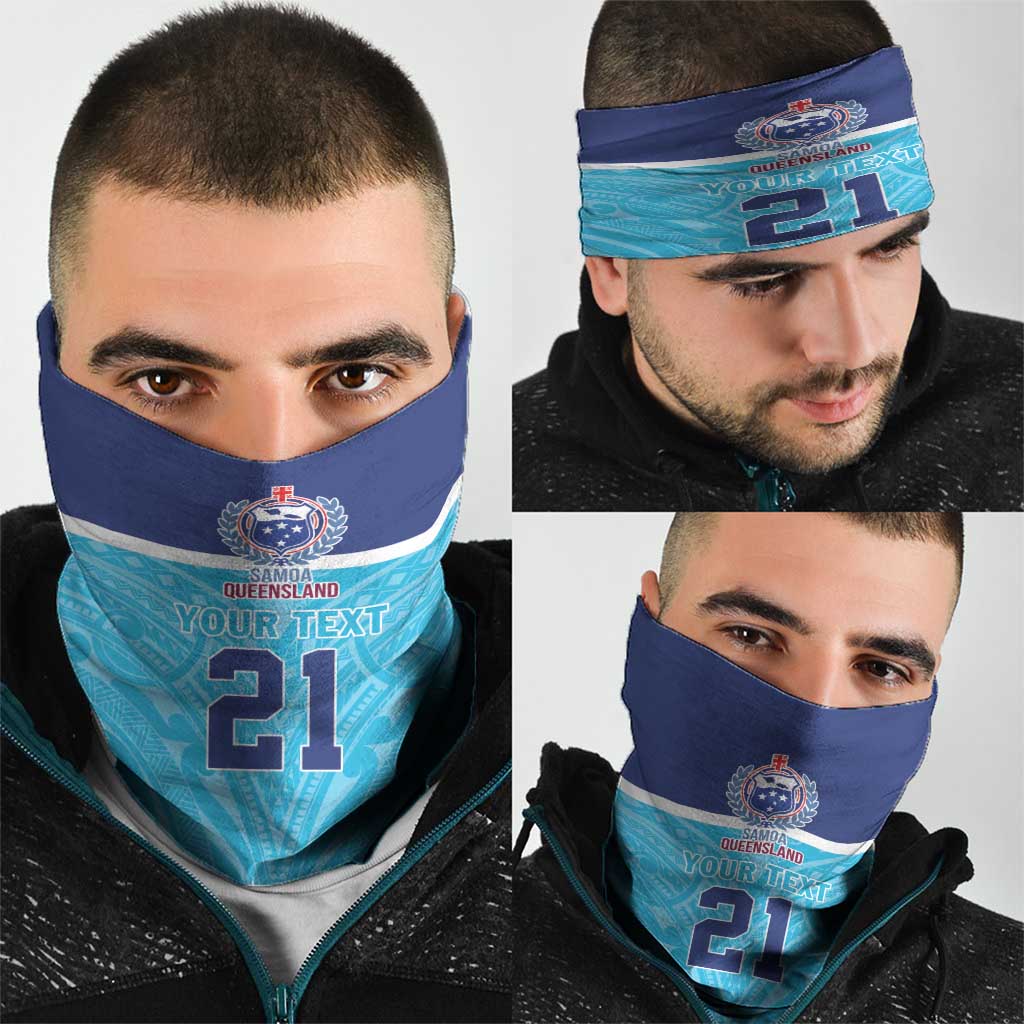 Queensland Samoa Custom Neck Gaiter Blue Pacific Polynesian Tribal Pattern - Polynesian Pride