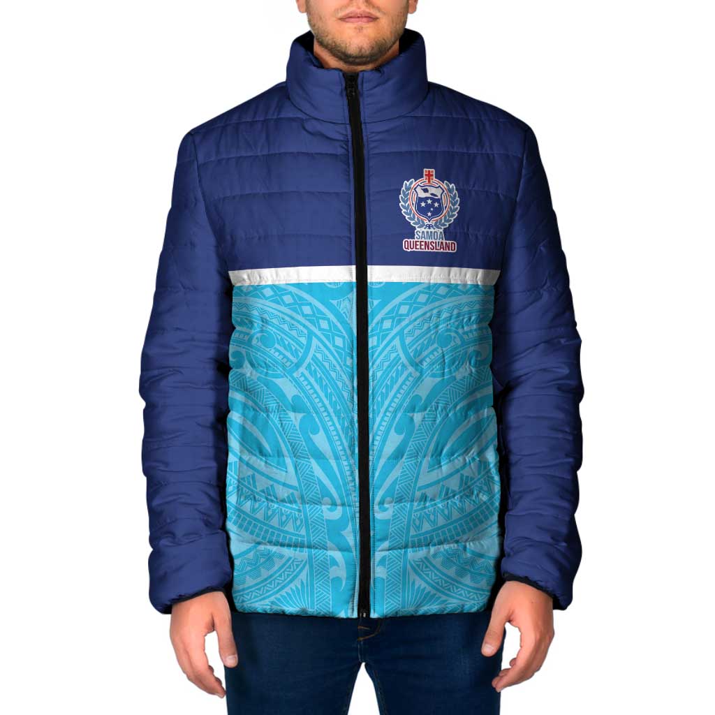 Queensland Samoa Custom Padded Jacket Blue Pacific Polynesian Tribal Pattern LT9 Men Blue - Polynesian Pride