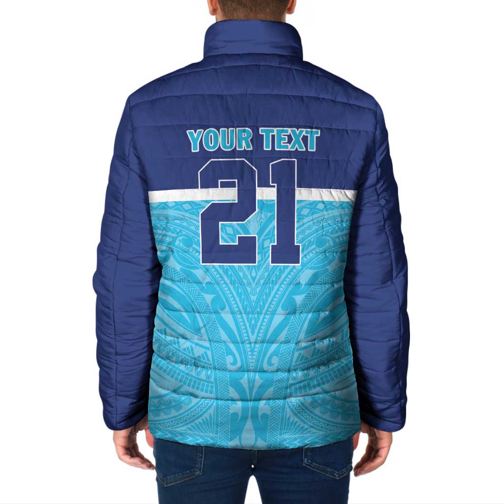 Queensland Samoa Custom Padded Jacket Blue Pacific Polynesian Tribal Pattern LT9 - Polynesian Pride