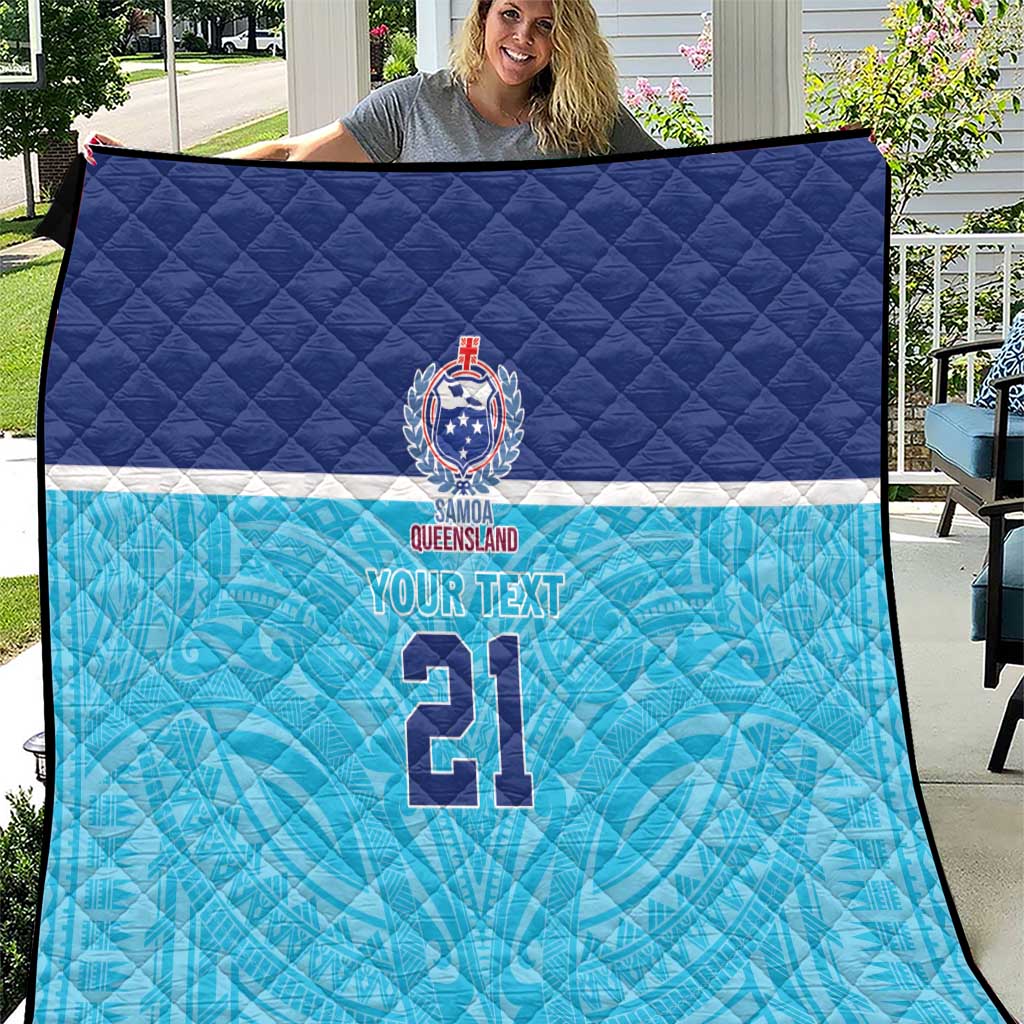 Queensland Samoa Custom Quilt Blue Pacific Polynesian Tribal Pattern