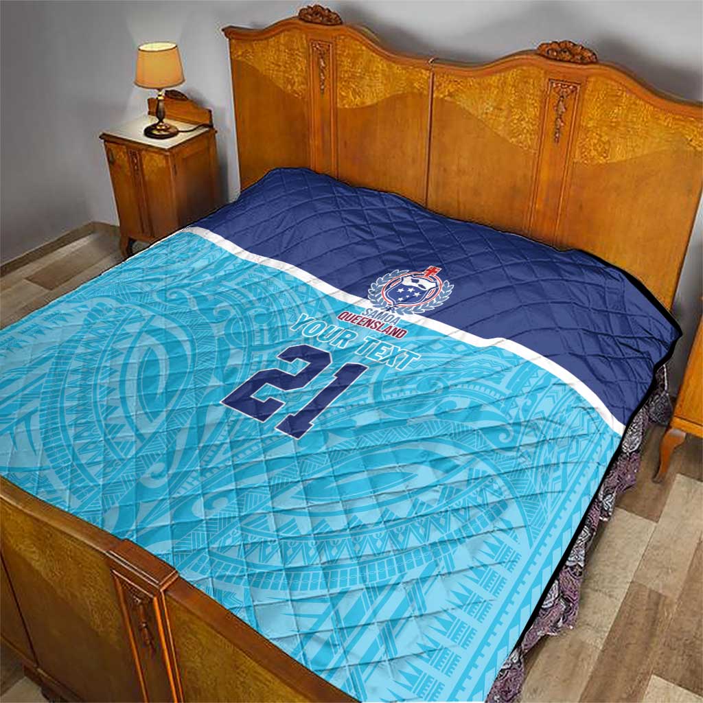 Queensland Samoa Custom Quilt Blue Pacific Polynesian Tribal Pattern