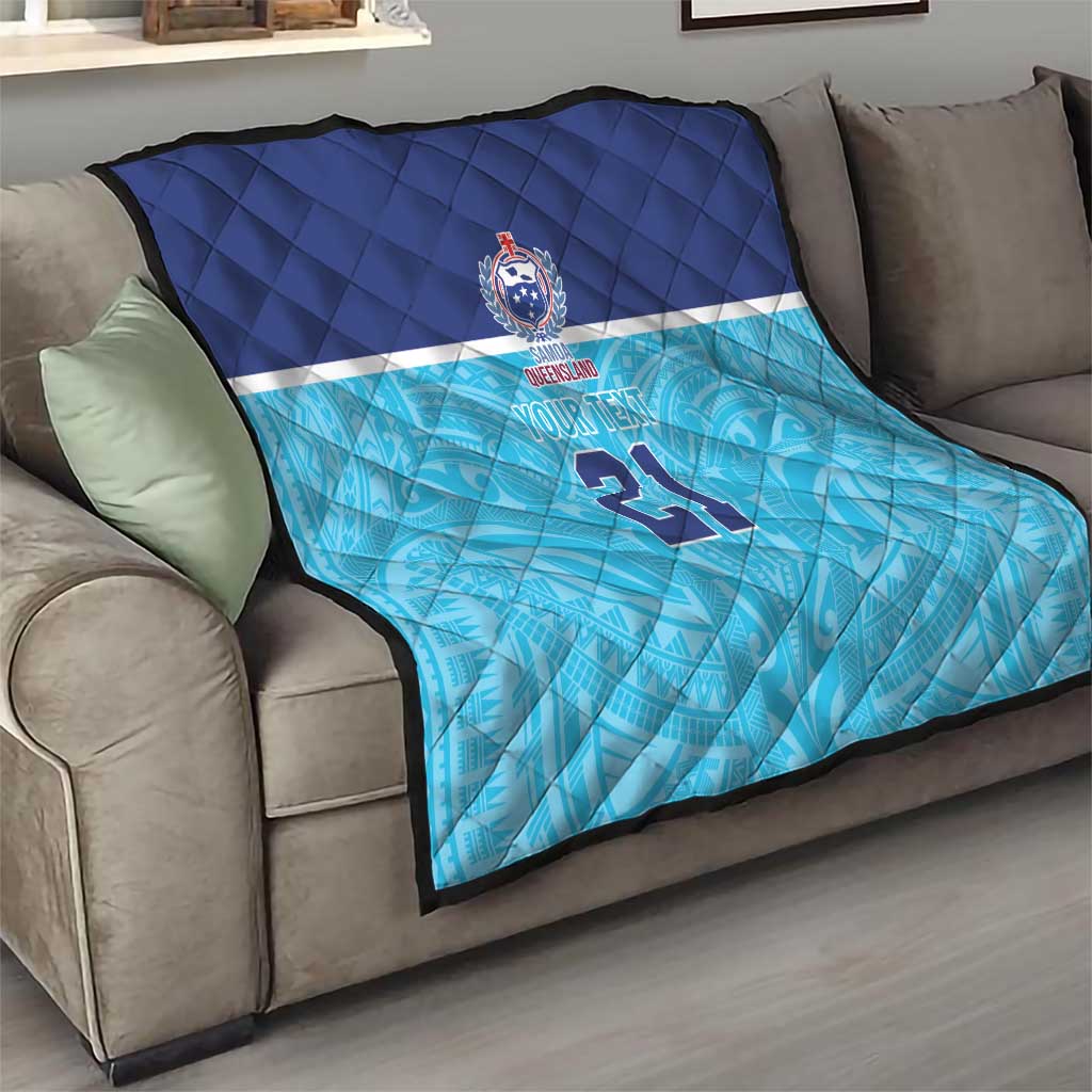 Queensland Samoa Custom Quilt Blue Pacific Polynesian Tribal Pattern