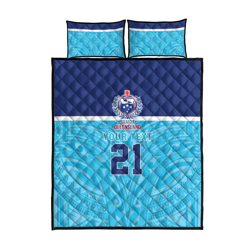 Queensland Samoa Custom Quilt Bed Set Blue Pacific Polynesian Tribal Pattern