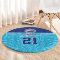 Queensland Samoa Custom Round Carpet Blue Pacific Polynesian Tribal Pattern