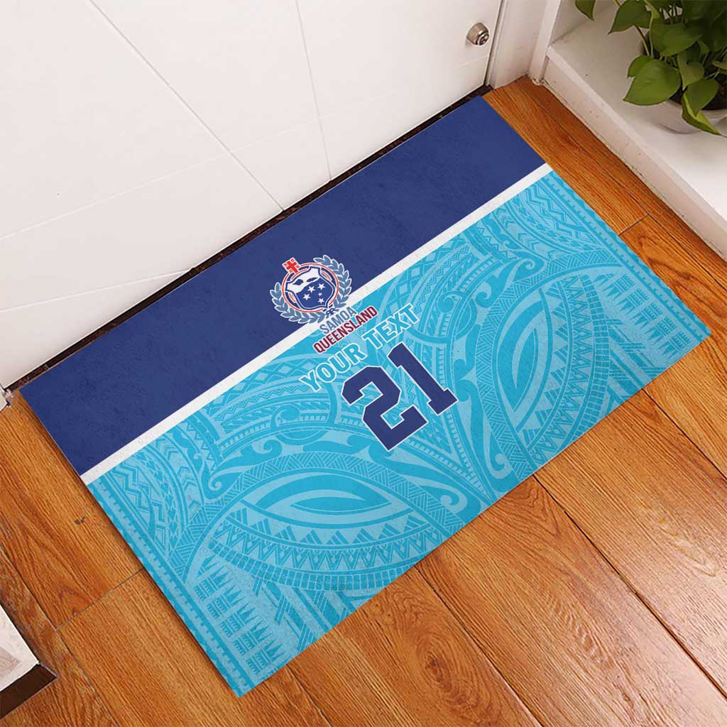 Queensland Samoa Custom Rubber Doormat Blue Pacific Polynesian Tribal Pattern LT9 - Polynesian Pride