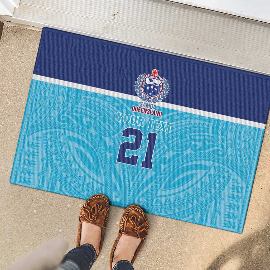 Queensland Samoa Custom Rubber Doormat Blue Pacific Polynesian Tribal Pattern LT9 - Polynesian Pride