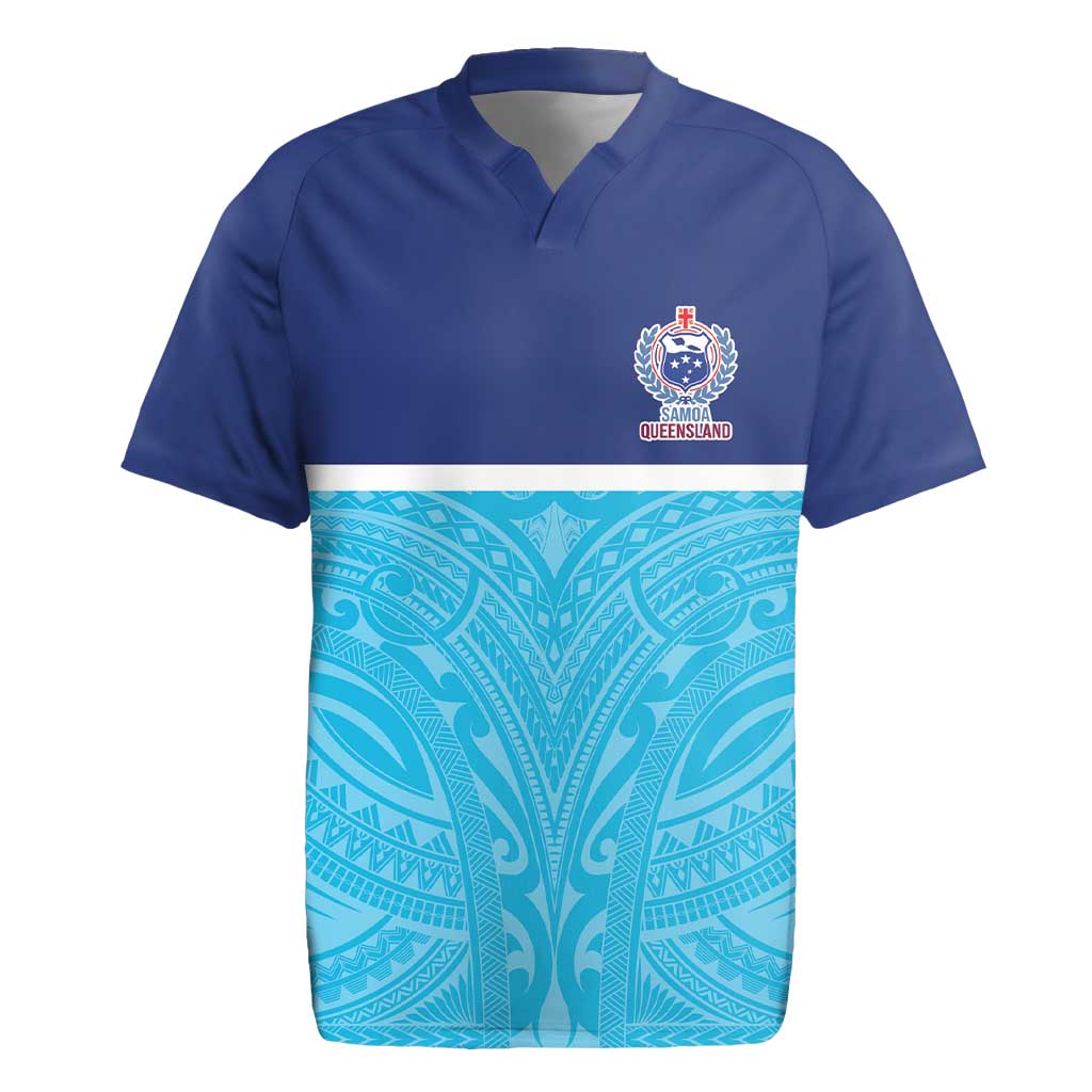 Queensland Samoa Custom Rugby Jersey Blue Pacific Polynesian Tribal Pattern