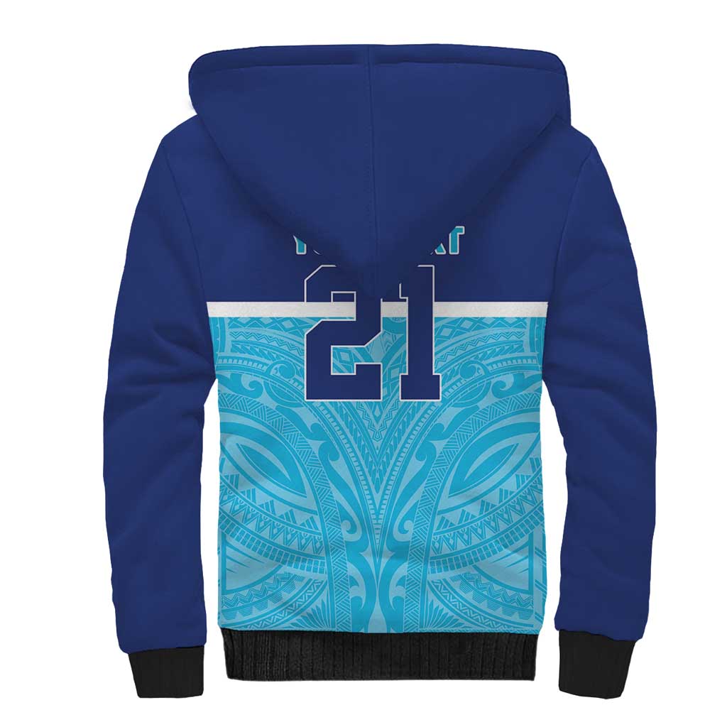 Queensland Samoa Custom Sherpa Hoodie Blue Pacific Polynesian Tribal Pattern LT9 - Polynesian Pride