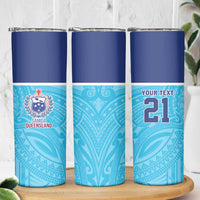 Queensland Samoa Custom Skinny Tumbler Blue Pacific Polynesian Tribal Pattern