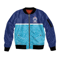 Queensland Samoa Custom Sleeve Zip Bomber Jacket Blue Pacific Polynesian Tribal Pattern