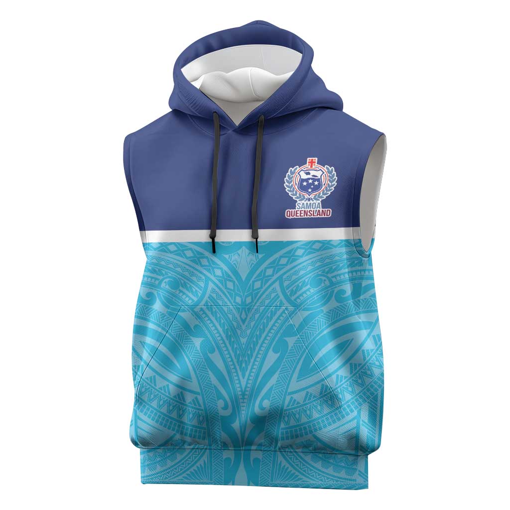 Queensland Samoa Custom Sleeveless Hoodie Blue Pacific Polynesian Tribal Pattern LT9 Blue - Polynesian Pride