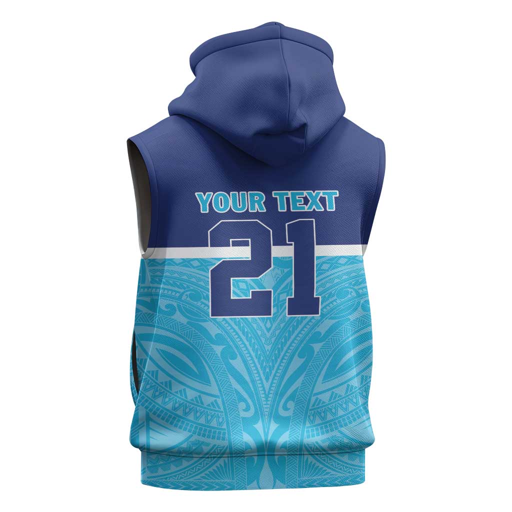 Queensland Samoa Custom Sleeveless Hoodie Blue Pacific Polynesian Tribal Pattern LT9 - Polynesian Pride