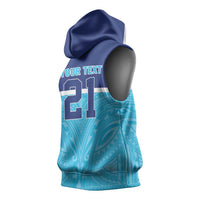 Queensland Samoa Custom Sleeveless Hoodie Blue Pacific Polynesian Tribal Pattern LT9 - Polynesian Pride