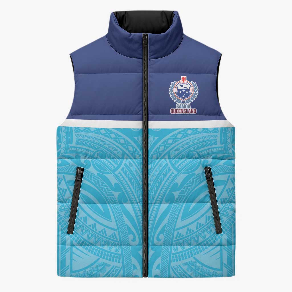 Queensland Samoa Custom Sleeveless Puffer Jacket Blue Pacific Polynesian Tribal Pattern LT9 Unisex Blue - Polynesian Pride