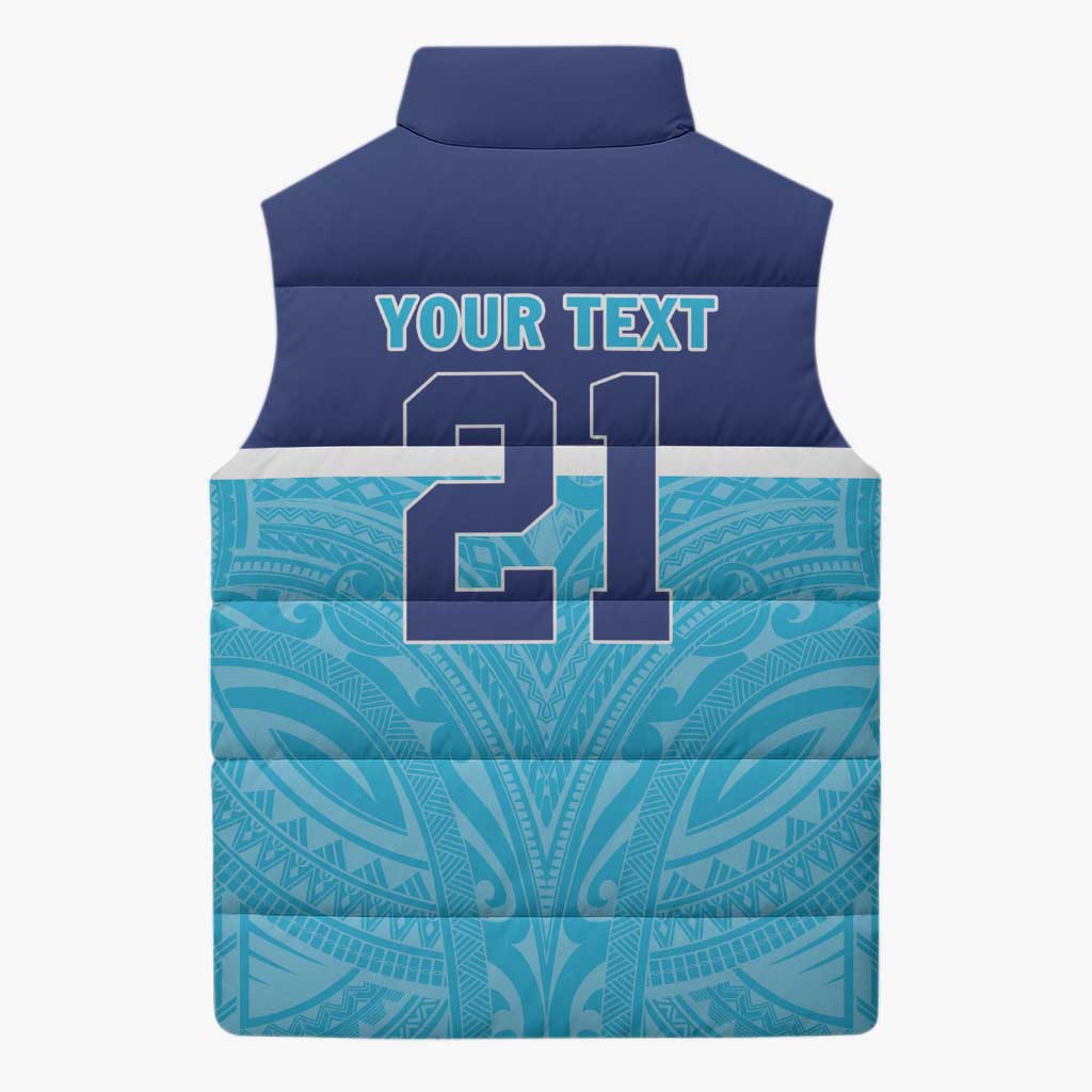 Queensland Samoa Custom Sleeveless Puffer Jacket Blue Pacific Polynesian Tribal Pattern LT9 - Polynesian Pride