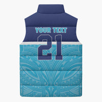 Queensland Samoa Custom Sleeveless Puffer Jacket Blue Pacific Polynesian Tribal Pattern LT9 - Polynesian Pride