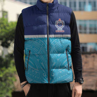 Queensland Samoa Custom Sleeveless Puffer Jacket Blue Pacific Polynesian Tribal Pattern LT9 - Polynesian Pride